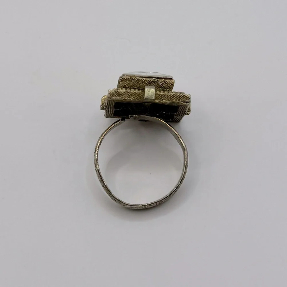 VINTAGE Gold-Tone Square Crystal Adjustable Ring